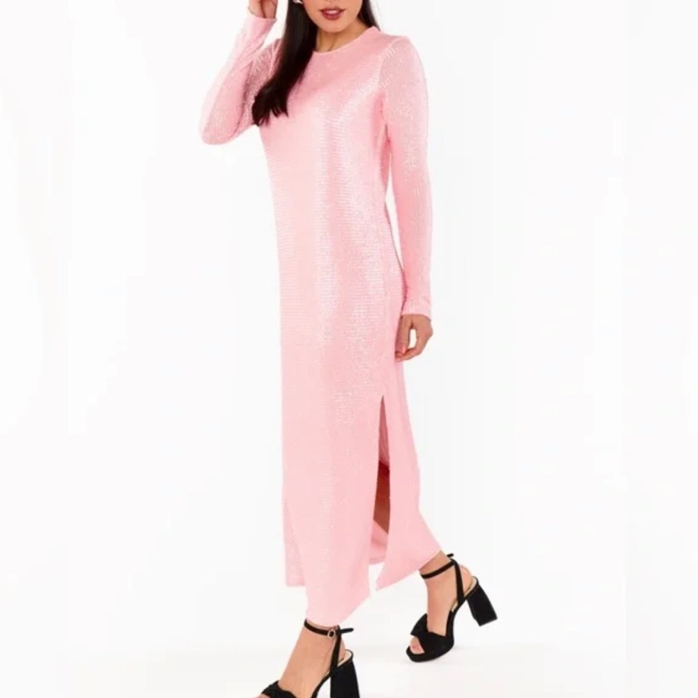 Show me your mumu Maddison sequin long sleeve dress pink